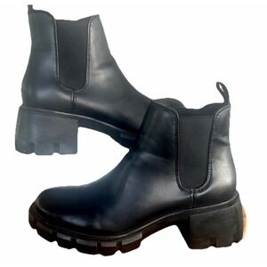 Steve Madden Howler Trap Chelsea Boot BLACK Leather, Chunky Lug Heel Size 7M New